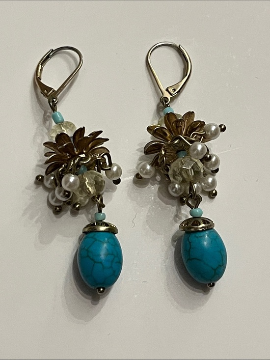 Talbots Jewelry - Talbots Turquoise Cluster Drop Earrings with Faux Pearls and Crystal Beads